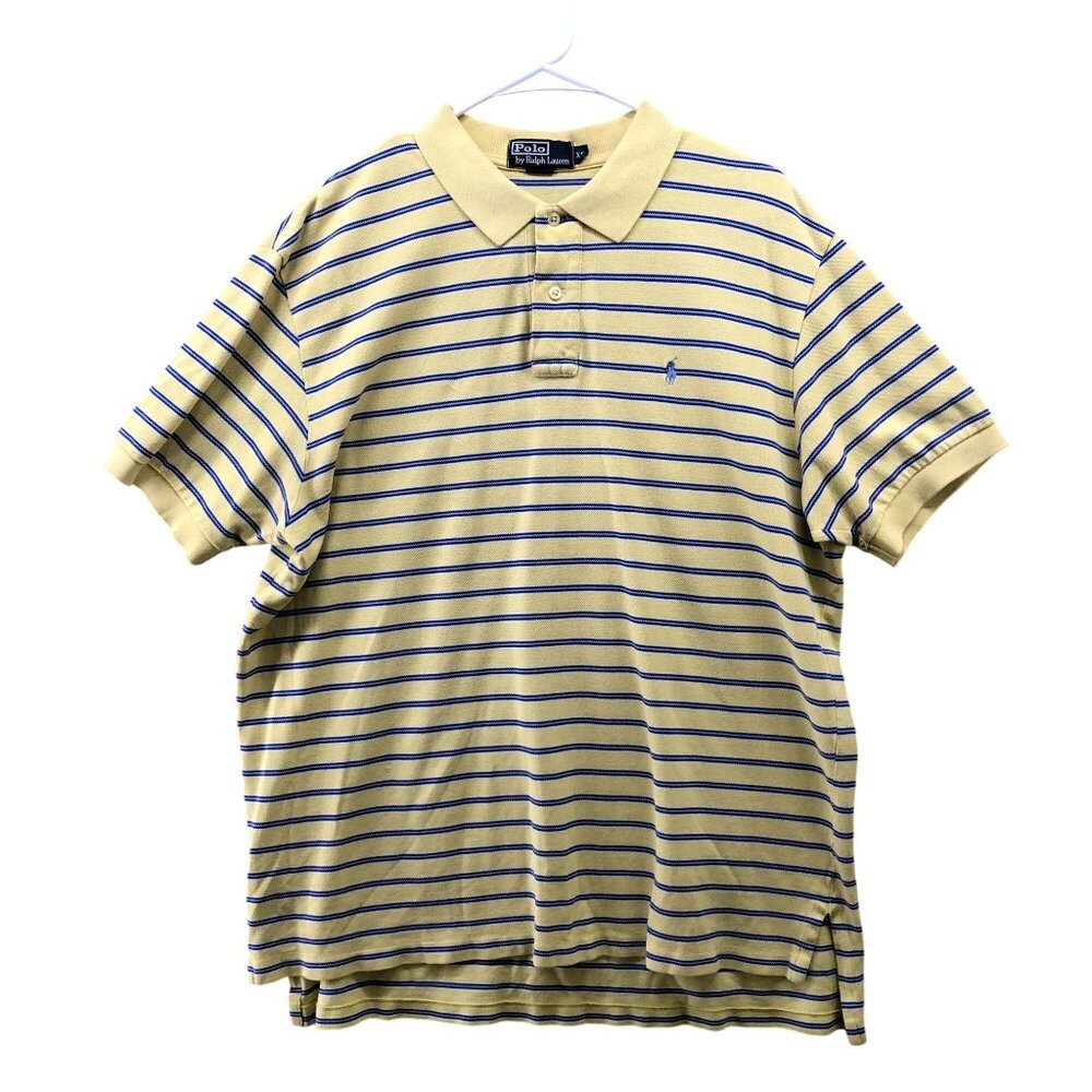 Polo Ralph Lauren Short Sleeve Polo Shirt Mens XL Yellow Blue Stripe Pony Logo